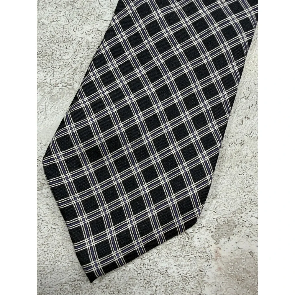 Banana Republic Necktie Mens One Size Black Plaid Silk Woven Formal
